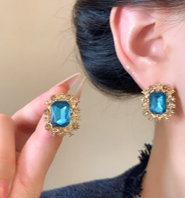 BLUE CRYSTAL KOREAN STUD EARRINGS