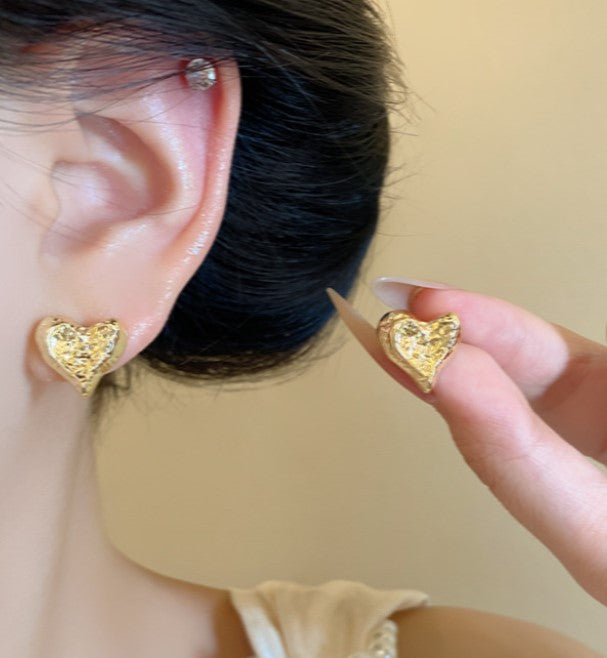 GOLD HEART KOREAN STUD EARRINGS