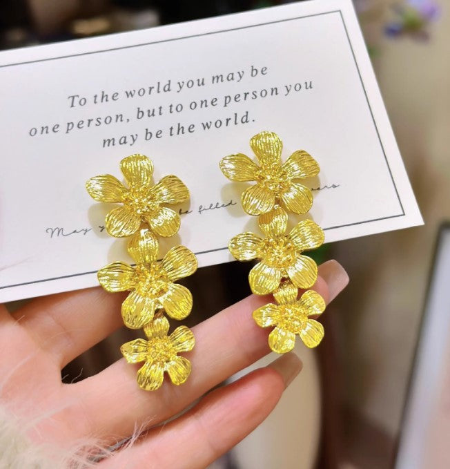 LONG FLOWER KOREAN DROP EARRINGS