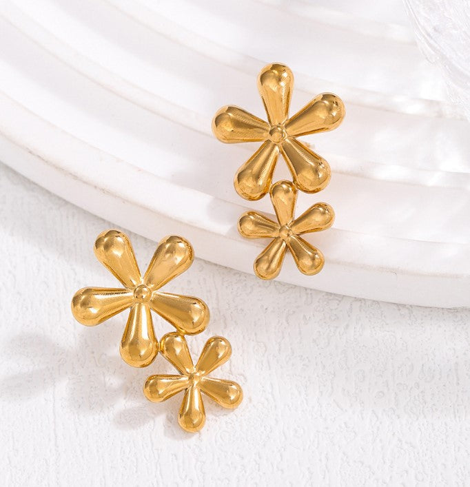 LONG FLORAL ANTI TARNISH DROP EARRINGS
