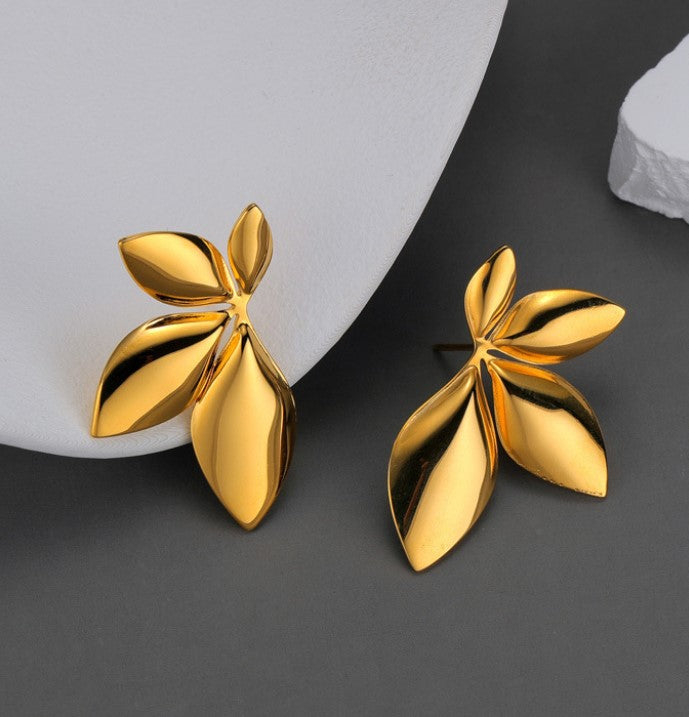 FLORAL LEAF ANTI TARNISH STUDS EARRINGS