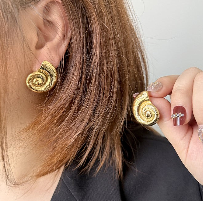 GOLD SPIRAL ANTI TARNISH STUDS EARRINGS