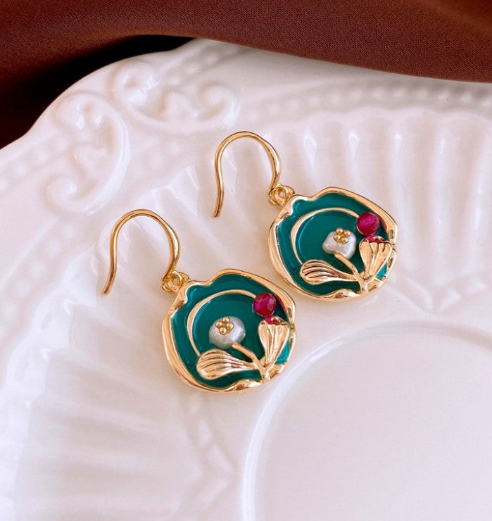 PEARLS FLOWER DROP KOREAN EARRINGS