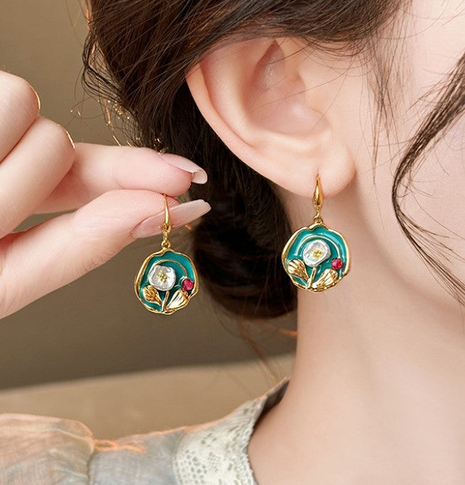 PEARLS FLOWER DROP KOREAN EARRINGS