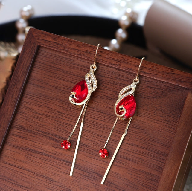 LONG PEACOCK TASSEL DROP KOREAN EARRINGS