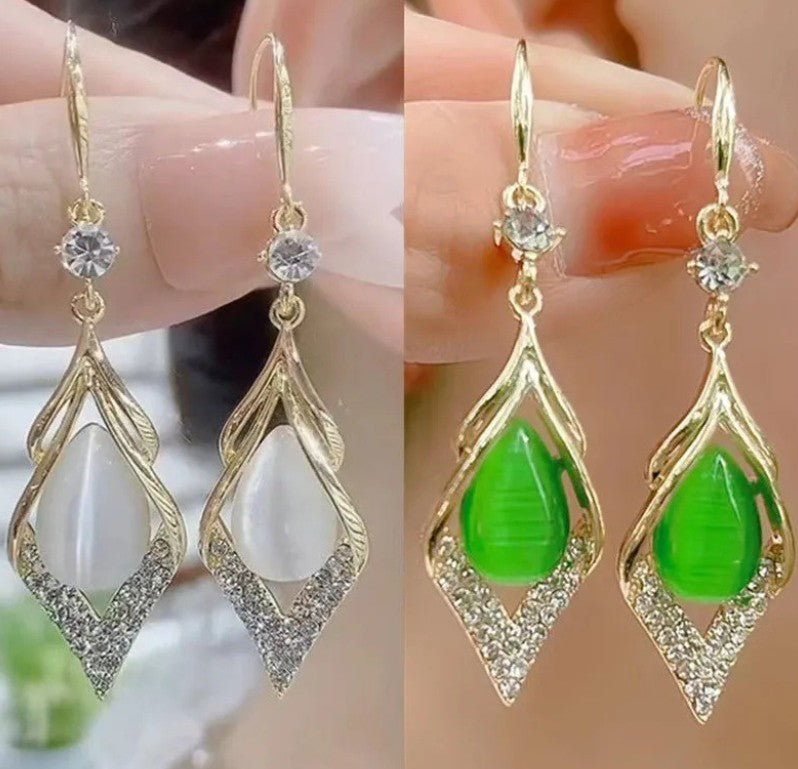 GOLD AD STONE DROP KOREAN EARRINGS