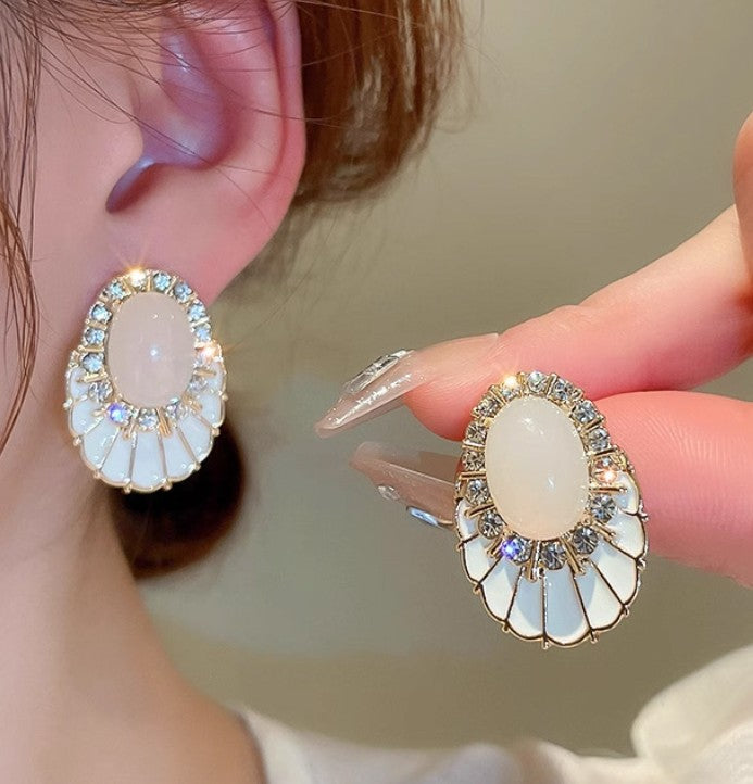 WHITE AD STONE STUDS KOREAN EARRINGS
