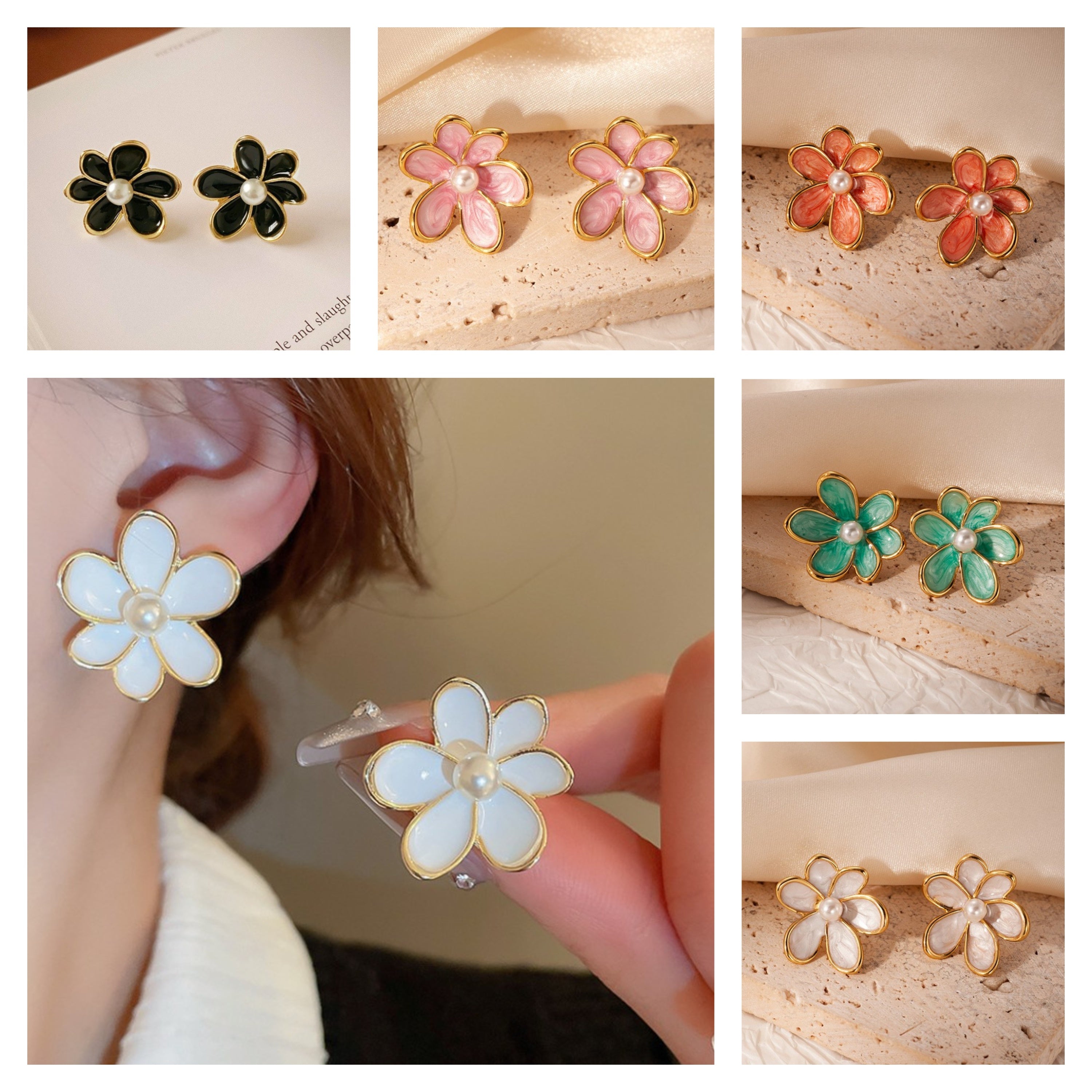 PEARLS FLOWER KOREAN EARRINGS