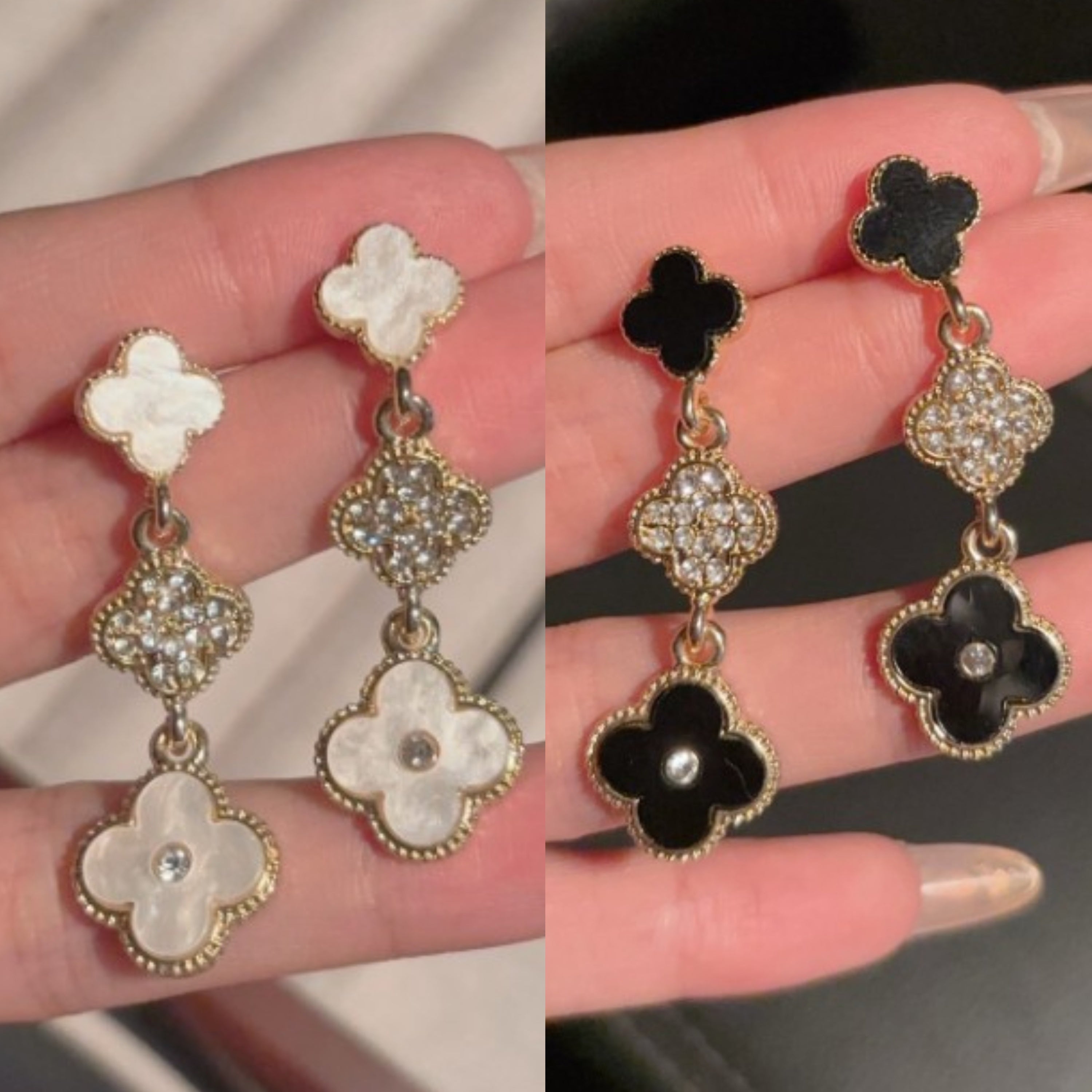 CLOVER AD STONE DROP KOREAN EARRINGS