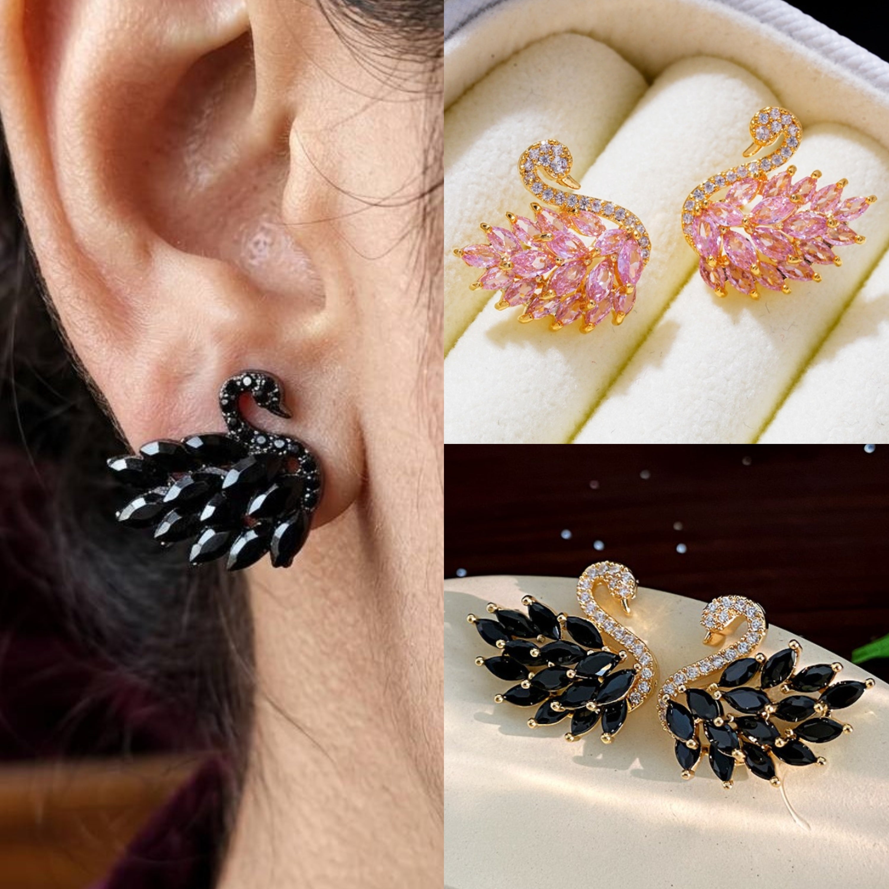 SWAN CRYSTAL KOREAN STUDS EARRINGS