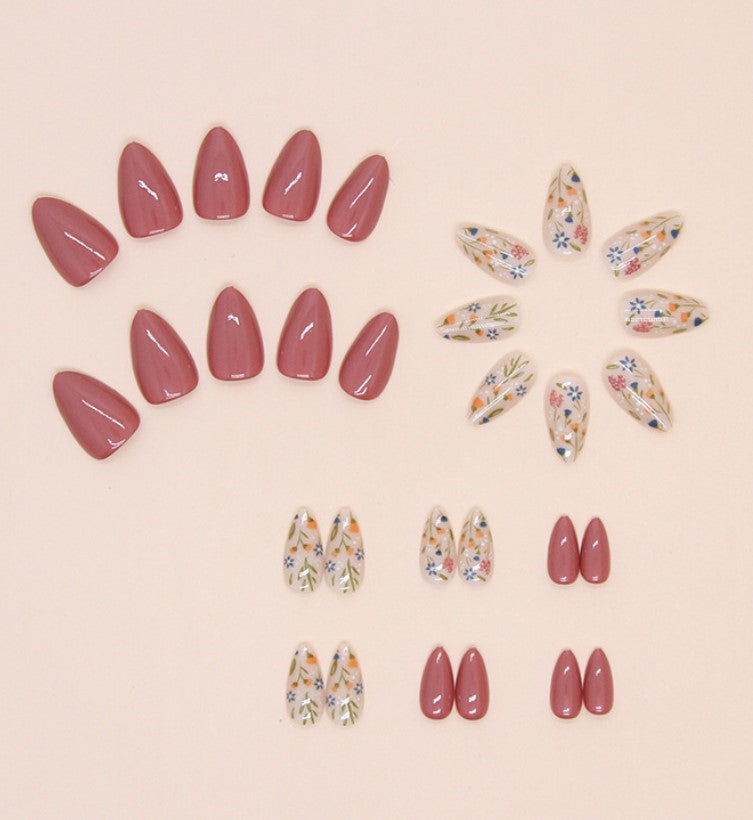 SHORT 30 PC ARTIFICIAL NAILS FLOWER MULTICOLOR W/ KIT