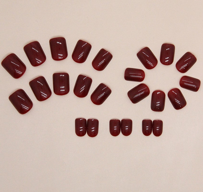 SHORT 24 PC ARTIFICIAL NAILS BURGUNDY W/ KIT
