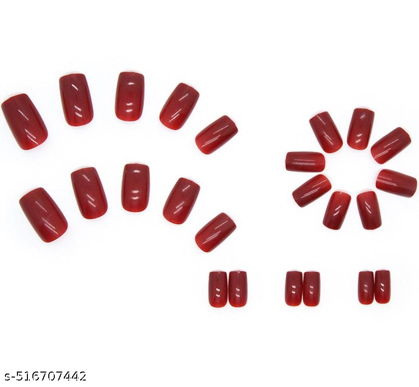 MEDIUM 24 PC ARTIFICIAL NAILS GLOSSY RED W/ KIT