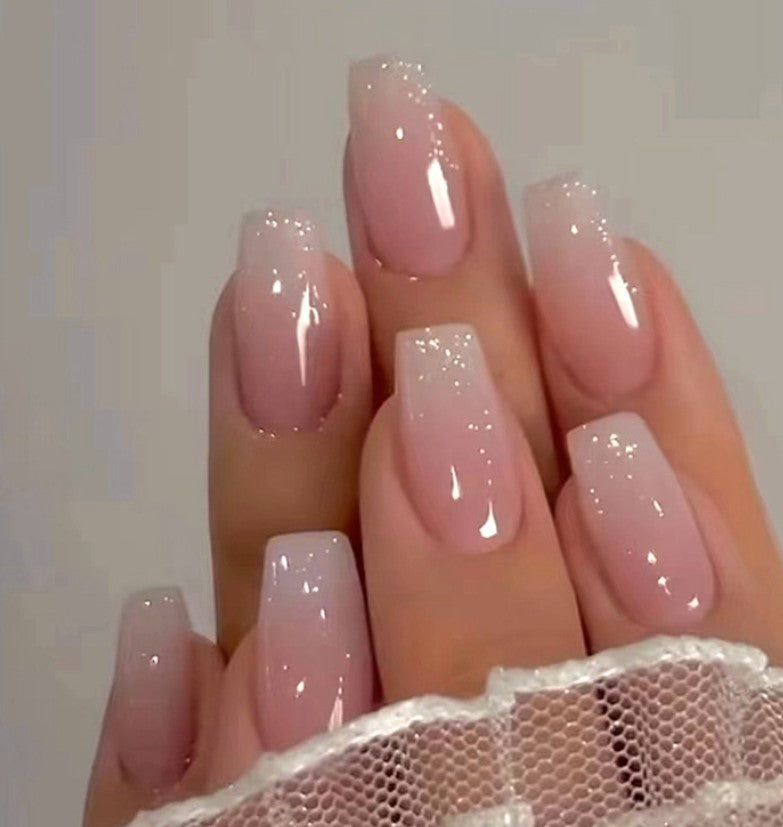 MEDIUM 24 PC ARTIFICIAL NAILS PINK GRADIENT W/ KIT