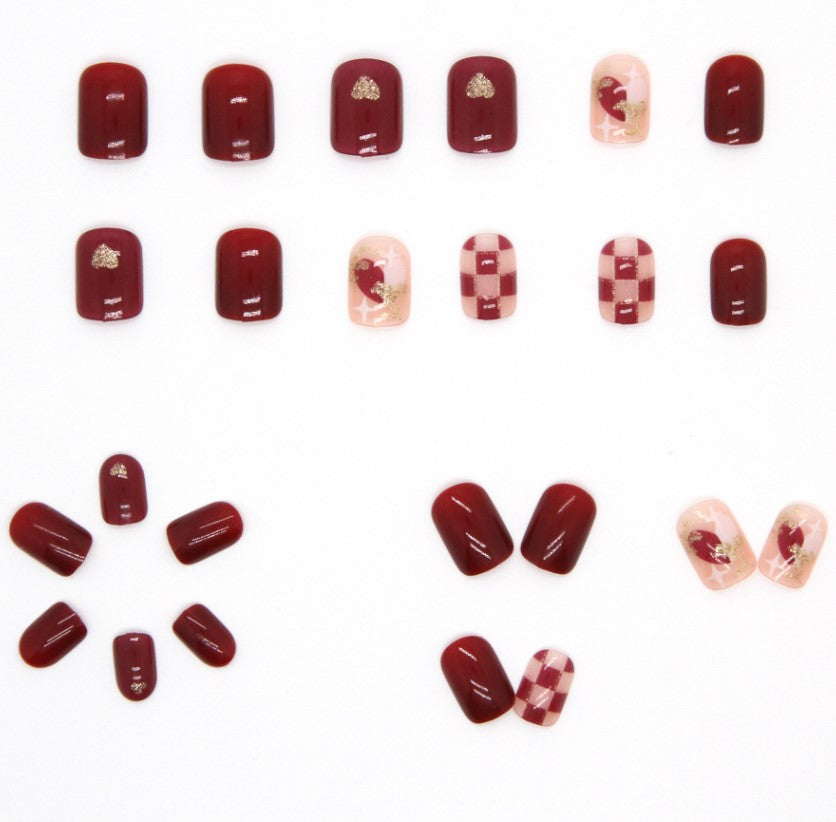 SHORT 24 PC ARTIFICIAL NAILS RED HEART W/ KIT