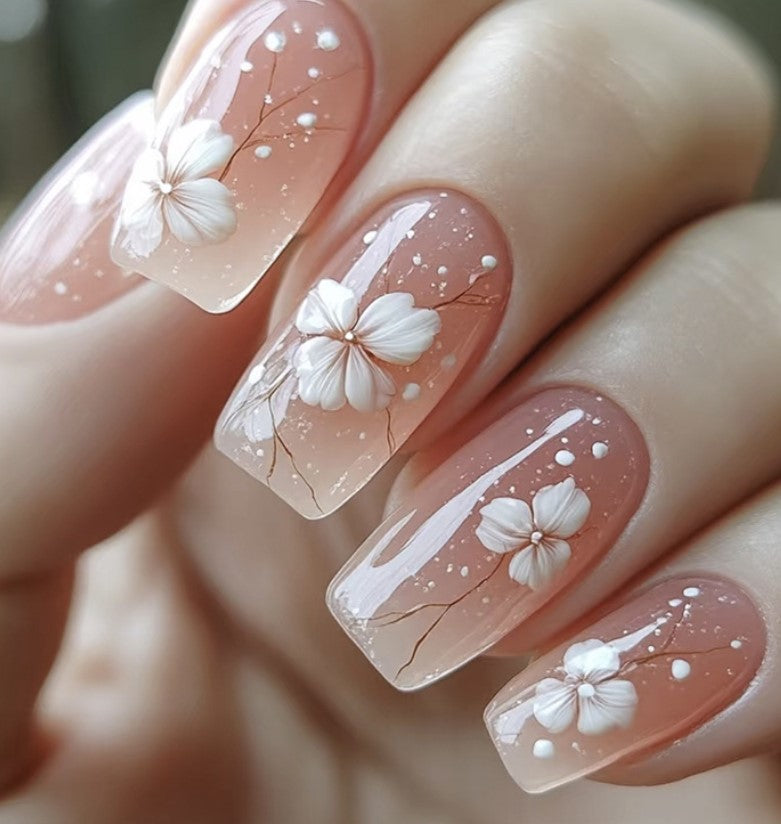 MEDIUM 24 PC ARTIFICIAL NAILS FLOWER MULTICOLOR W/ KIT