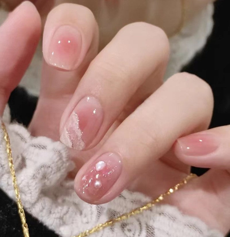 SHORT 24 PC ARTIFICIAL NAILS LIGHT PINK W/ KIT