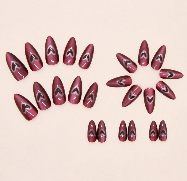 MEDIUM LONG 24 PC ARTIFICIAL NAILS 3D CAT EYE MOONLIGHT LOVE