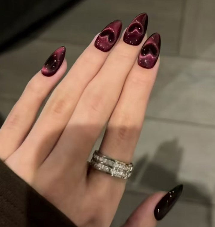 MEDIUM LONG 24 PC ARTIFICIAL NAILS 3D CAT EYE MOONLIGHT LOVE