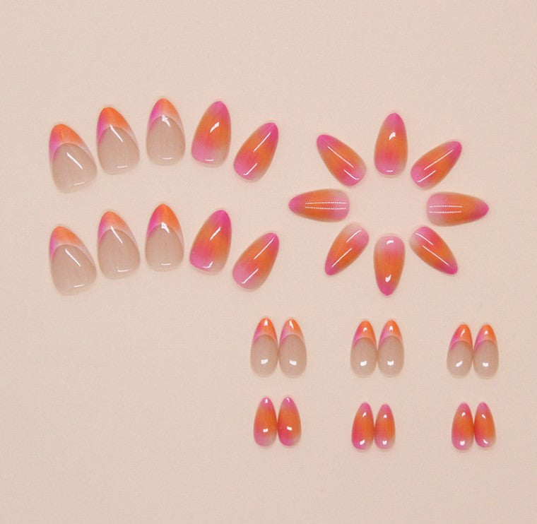 MEDIUM LONG 30 PC ARTIFICIAL NAILS PINK ORANGE