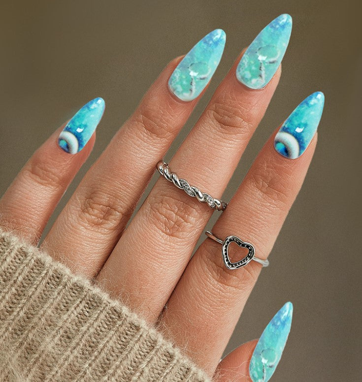 MEDIUM LONG 24 PC ARTIFICIAL NAILS TURQUOISE