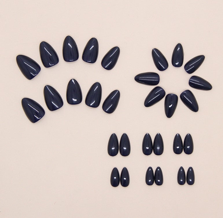 SHORT MEDIUM 30 PC ARTIFICIAL NAILS NAVY BLUE