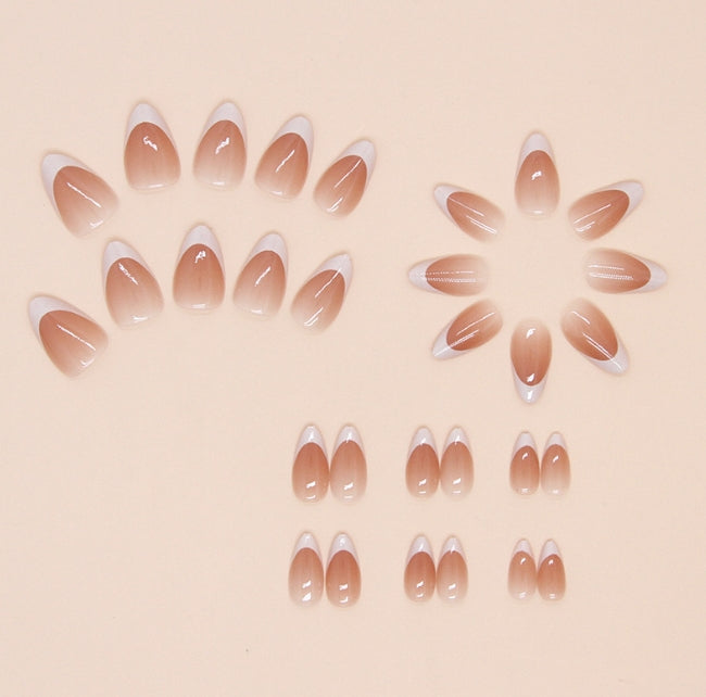 MEDIUM 30 PC ARTIFICIAL NAILS NUDE WHITE TIP