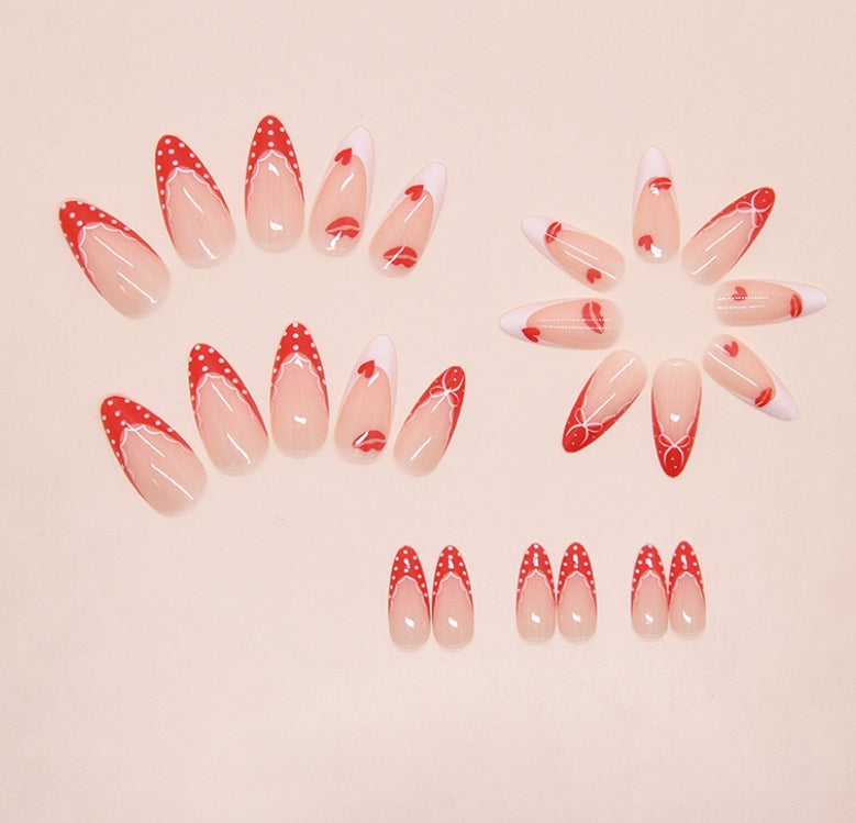 24 PC ARTIFICIAL NAILS NUDE RED LIPS POLKA DOT