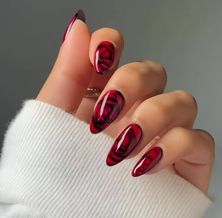 MEDIUM LONG 24 PC ARTIFICIAL NAILS WINE RED SMOKY ROSE