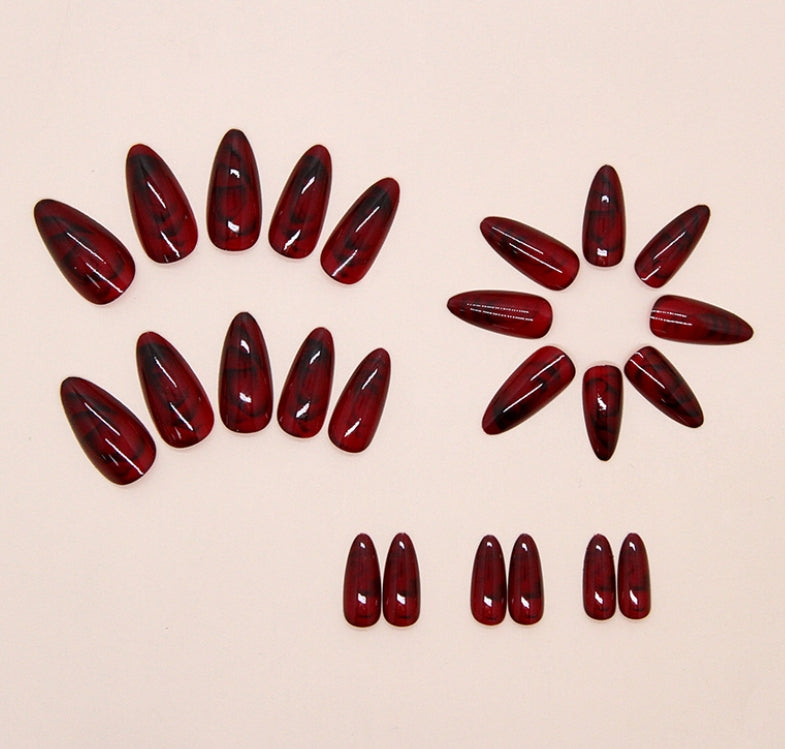 MEDIUM LONG 24 PC ARTIFICIAL NAILS WINE RED SMOKY ROSE