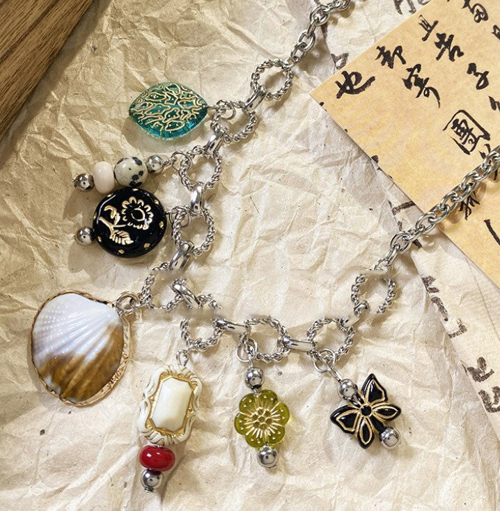 SILVER FLOWER BUTTERFLY KOREAN NECKLACE