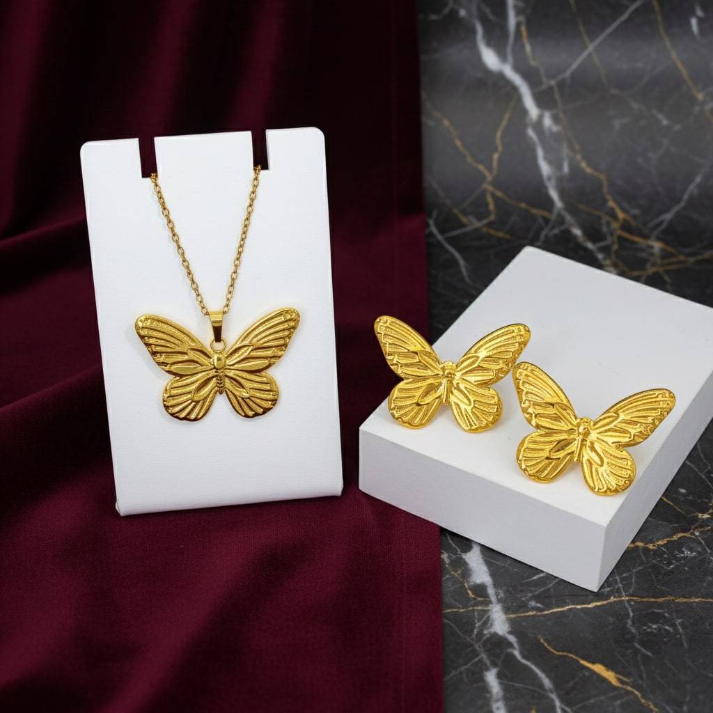 BUTTERFLY ANTI TARNISH NECKLACE & EARRINGS