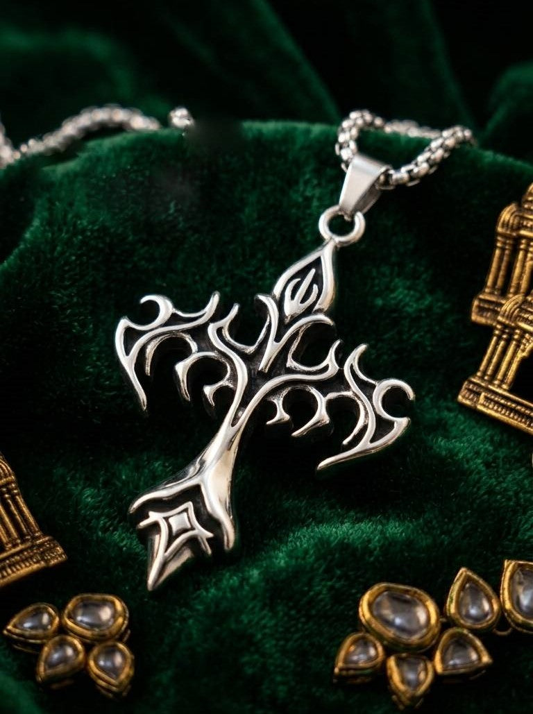 CHRISTIAN FLAME CROSS KOREAN NECKLACE