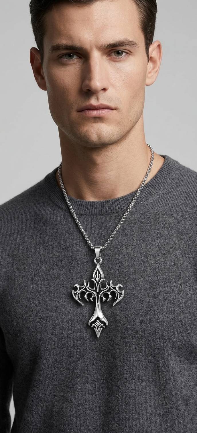 CHRISTIAN FLAME CROSS KOREAN NECKLACE