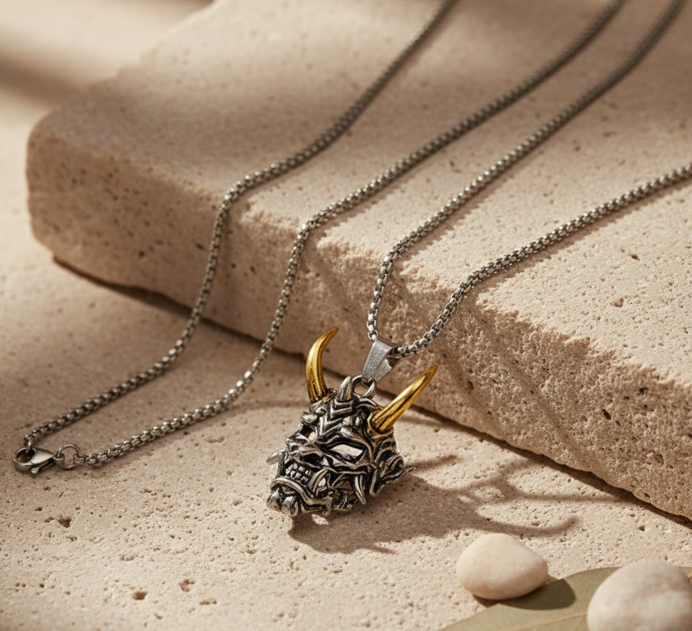 DEMON SKULL HORN GOTHIC NECKLACE