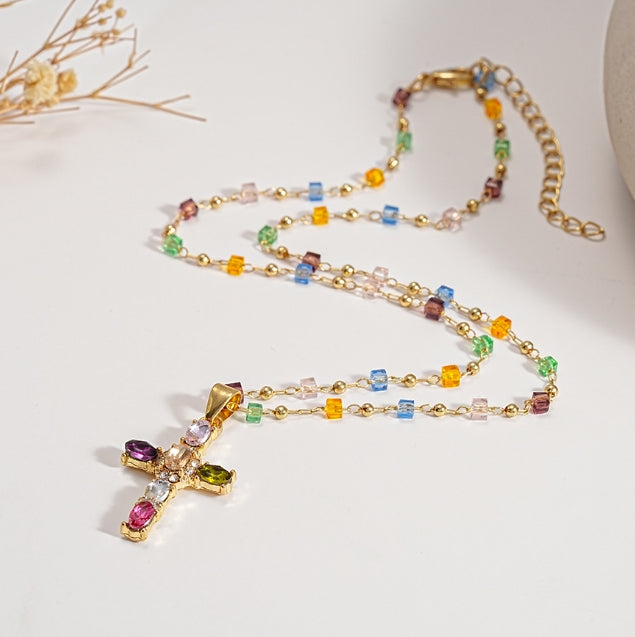 COLORFUL CROSS KOREAN NECKLACE