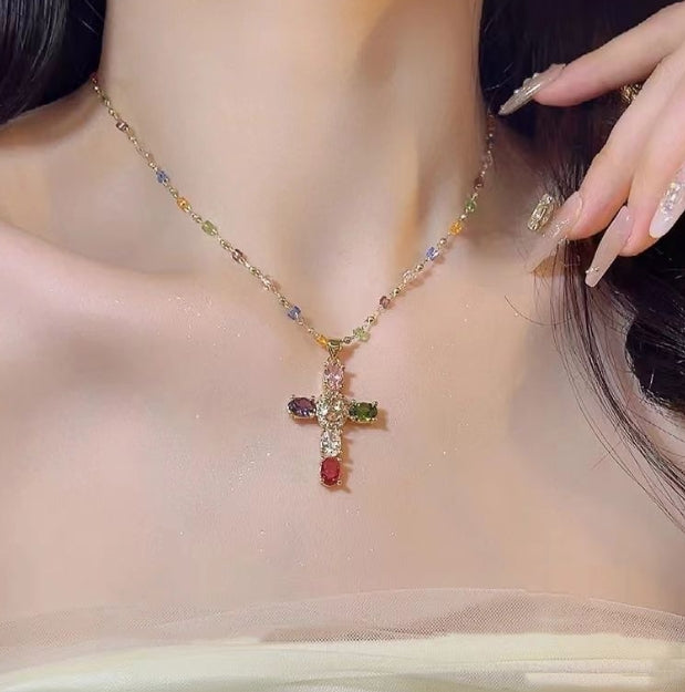 COLORFUL CROSS KOREAN NECKLACE