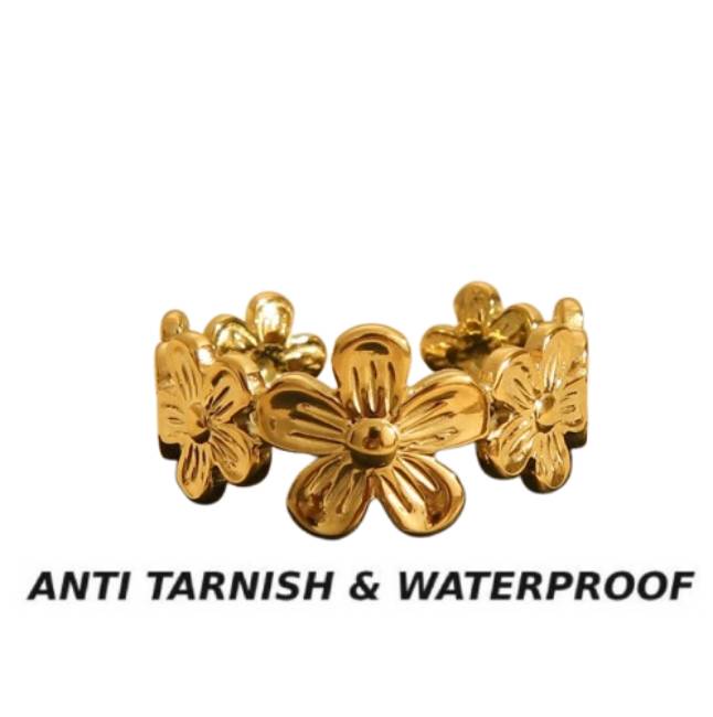 GOLD ANTI TARNISH ADJUSTABLE OPEN FLOWER RING