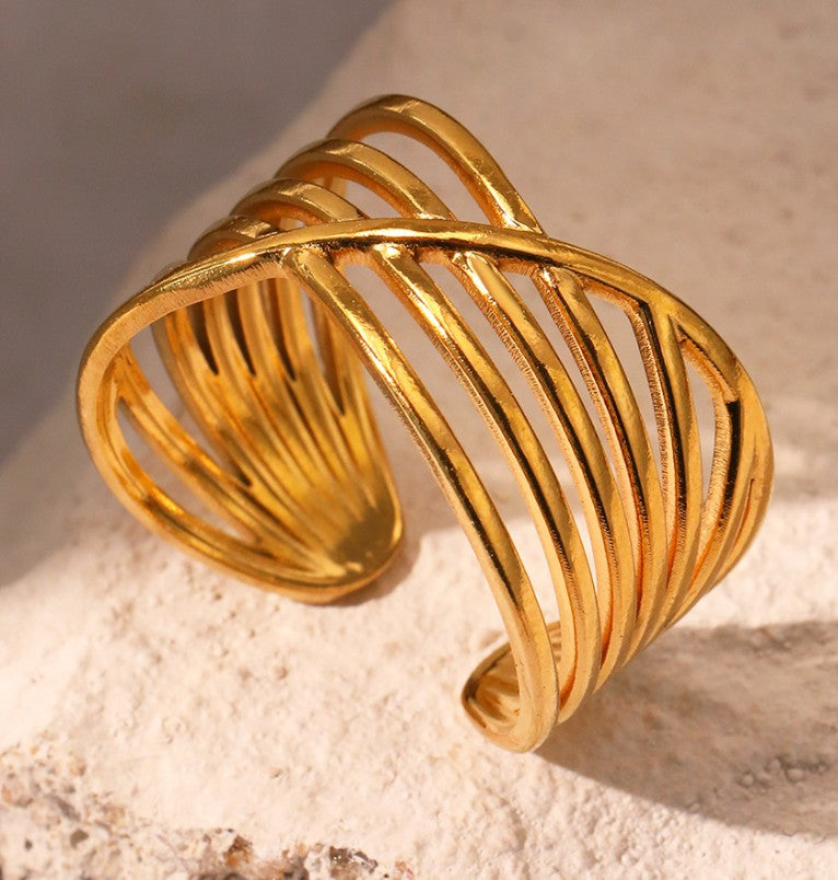GOLD ANTI TARNISH ADJUSTABLE OPEN RING