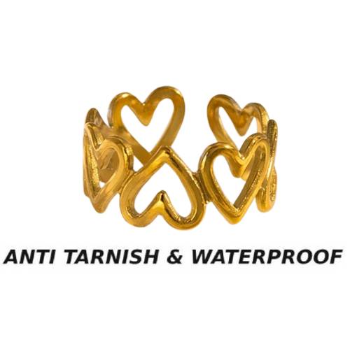 GOLD ANTI TARNISH ADJUSTABLE OPEN HEART RING