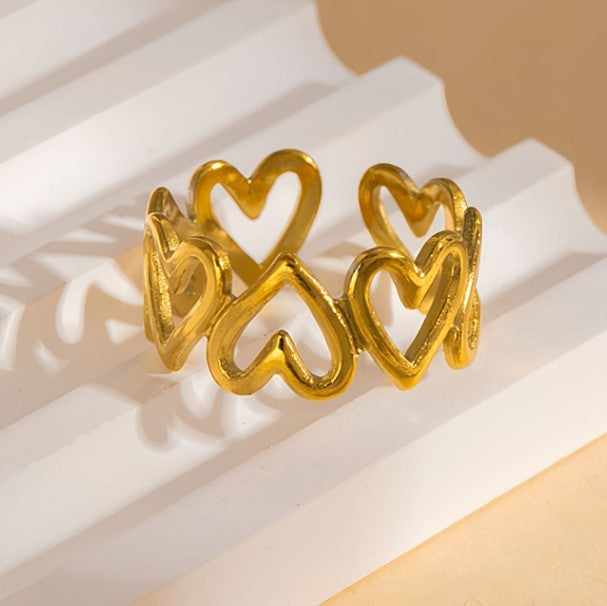 GOLD ANTI TARNISH ADJUSTABLE OPEN HEART RING