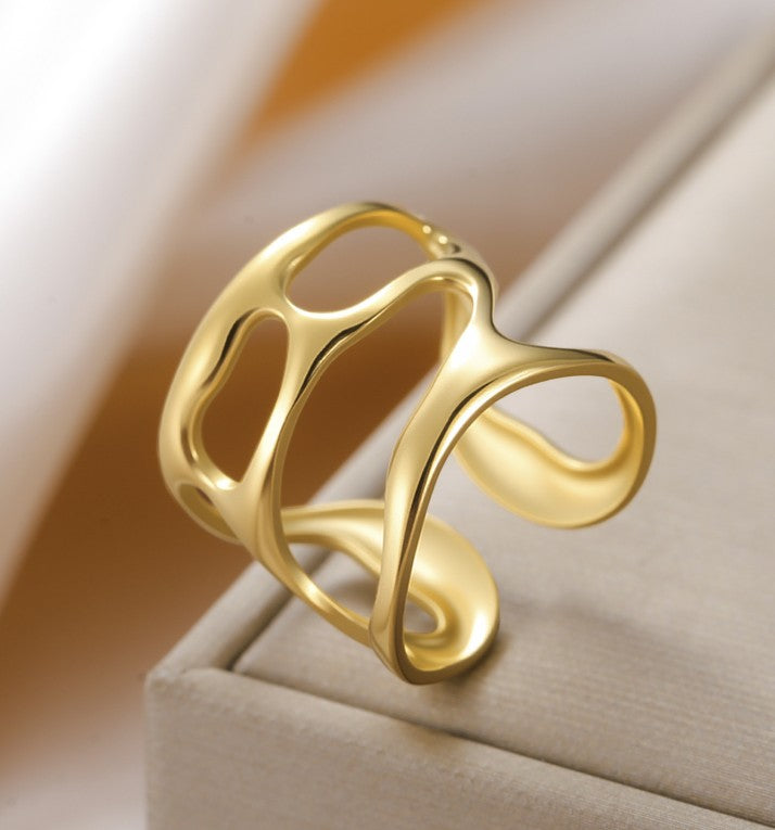 GOLD ANTI TARNISH ADJUSTABLE OPEN RING