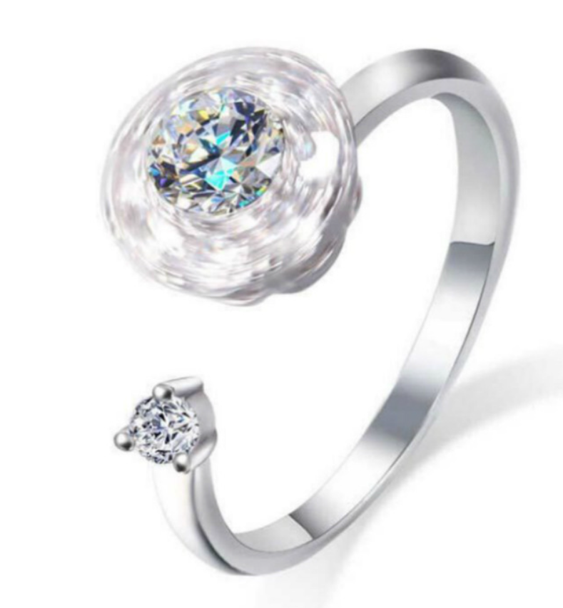Spinning Zircon Crystal Rotating Finger Ring