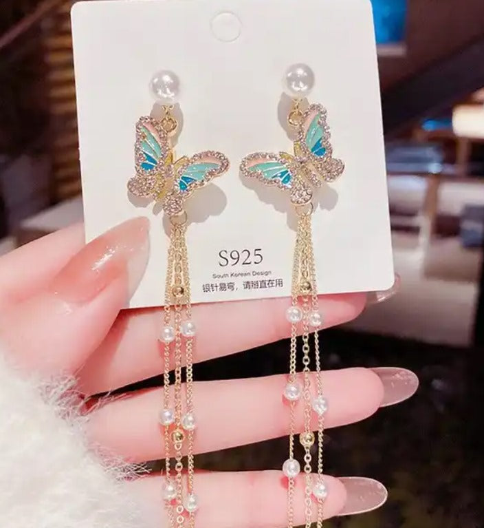Butterfly Pearl Drop / Tassel Earring