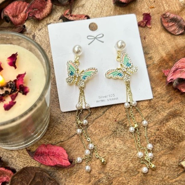 Butterfly Pearl Drop / Tassel Earring