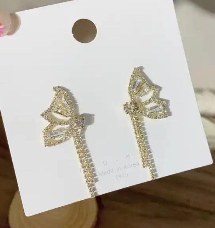 Butterfly Crystal Drop Long Earring
