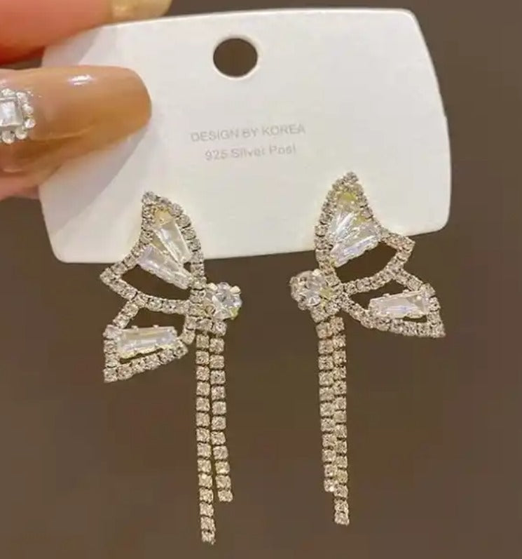 Butterfly Crystal Drop Long Earring