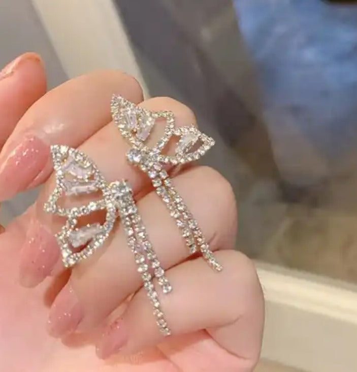 Butterfly Crystal Drop Long Earring