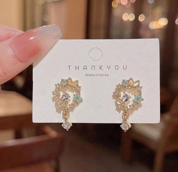 Butterfly Flower Crystal Stud Earring
