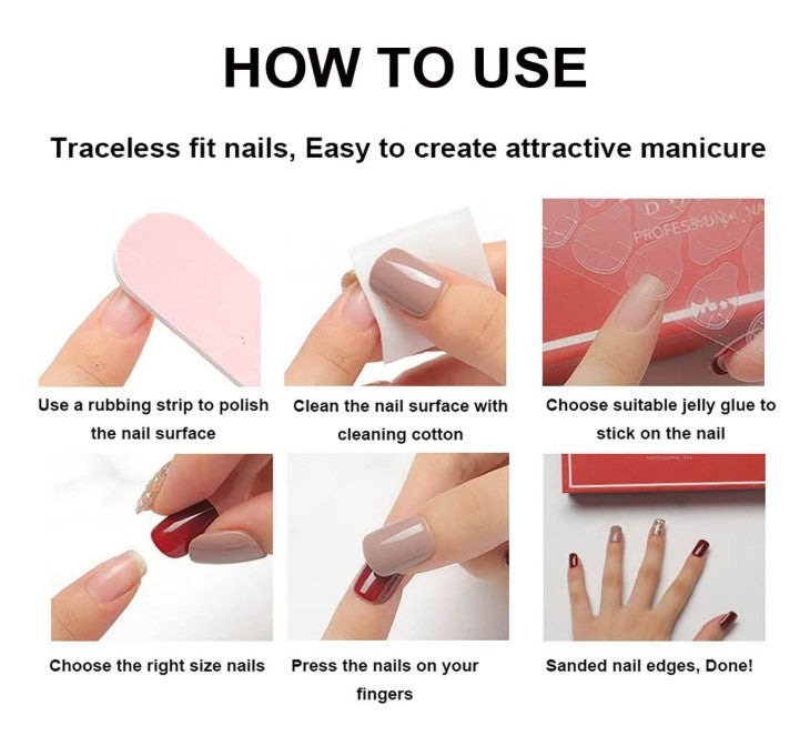 MEDIUM LONG 24 PC ARTIFICIAL NAILS NUDE PINK W/ KIT
